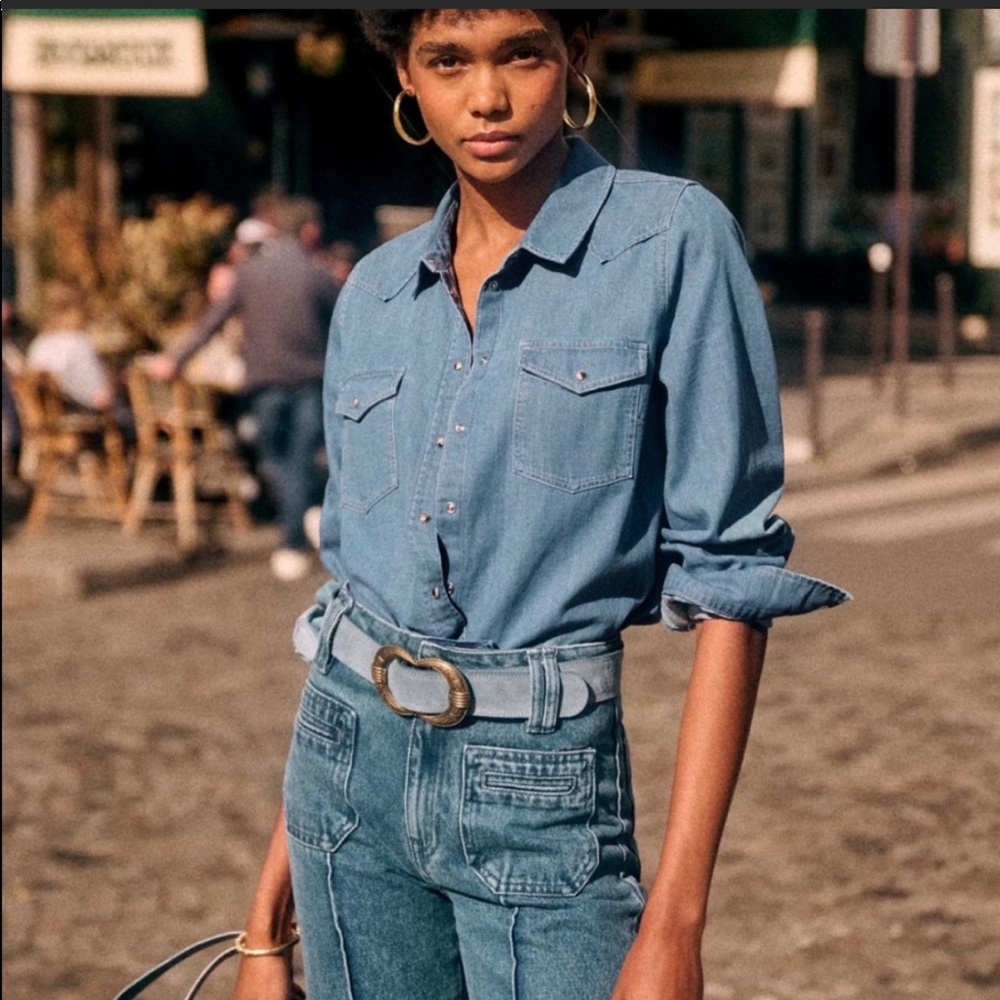 Sezane Servanne Blue Denim Shirt🫐